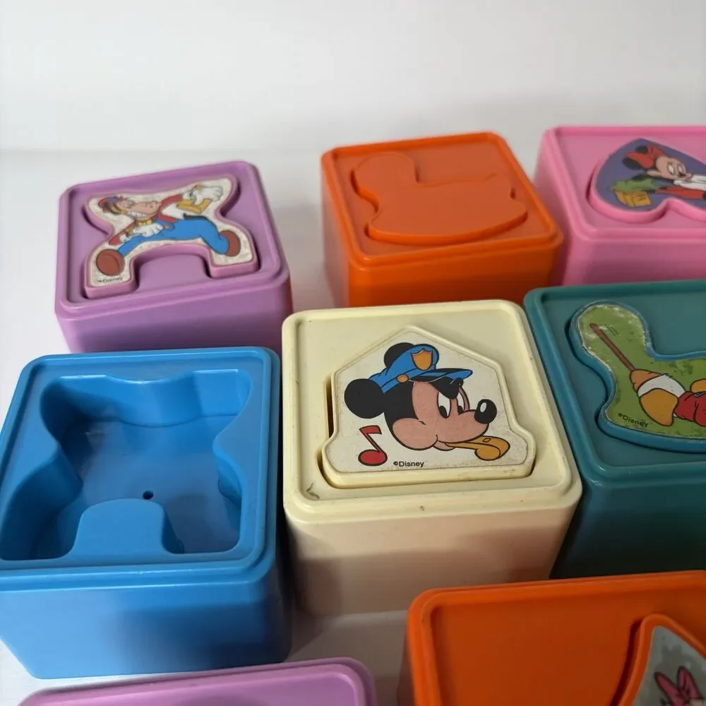 Vintage Playskool 1988 Blocks Color Shape Sorter Disney Mickey Mouse 30 piece